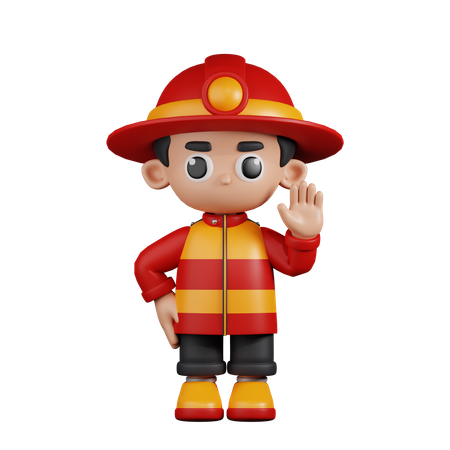 Fireman With Hands Up  3D Illustration