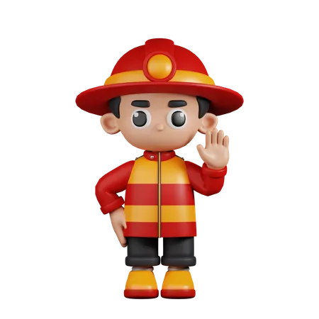 Fireman With Hands Up  3D Illustration