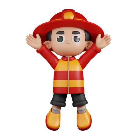 Fireman With Jumping Celebration  3D Illustration