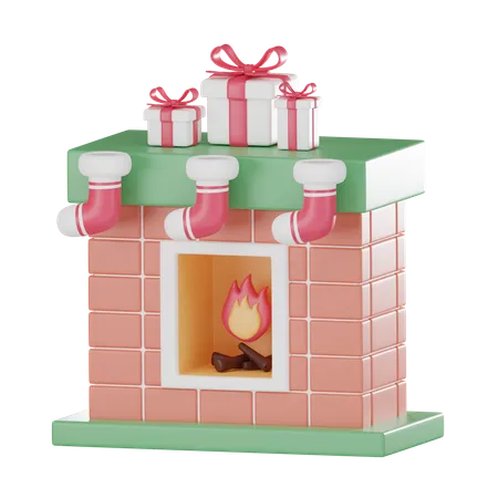 Experience Warmth And Joy Of Holiday With Festive Cute Cozy Christmas Scene By Fireplace Featuring Hanging Socks And Gift Filled Moments 3 D Render 3D Icon
