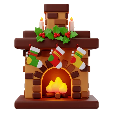 3 D Rendering Of Christmas Fireplace With Stockings Icon 3D Icon