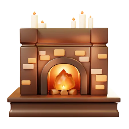 3 D Cute Cartoon Christmas Fireplace Decorate With Candles Winter Season Happy New Year Decoration Merry Christmas Holiday New Year And Xmas Celebration 3D Icon