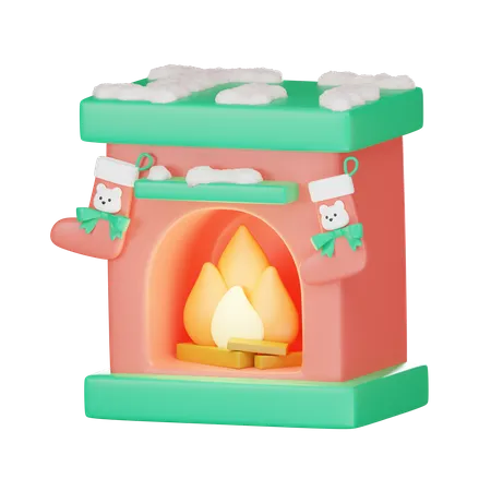 Christmas Fireplace 3 D Rendering Isometric Icon 3D Icon