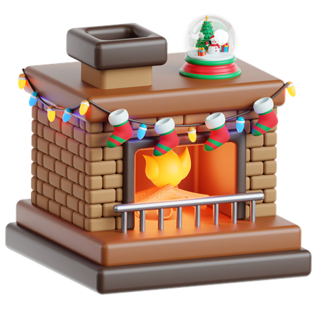 Fireplace and Christmas Decoration  3D Icon