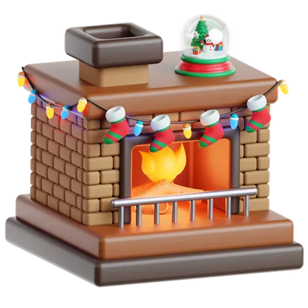 Fireplace and Christmas Decoration  3D Icon
