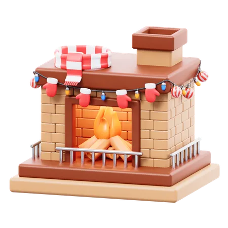 Fireplace And Christmas Decoration  3D Icon