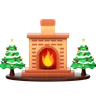 Fireplace And Christmas Pine Tree