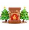 Fireplace And Christmas Pine Tree