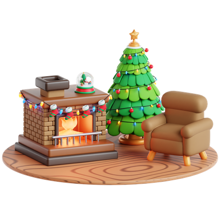 Fireplace, Sofa and Christmas Tree  3D Icon