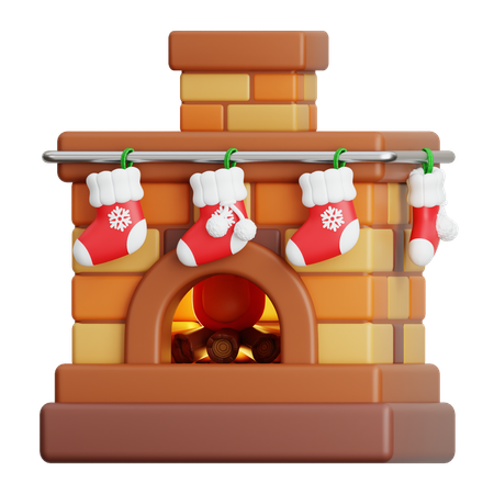 クリスマスソックス付きの暖炉  3D Icon