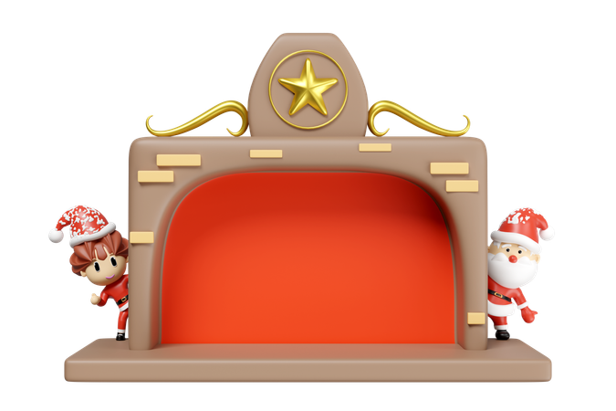 Fireplace With Santa Claus  3D Illustration