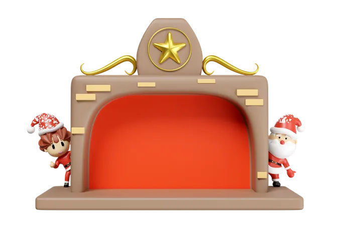 Fireplace With Santa Claus  3D Illustration