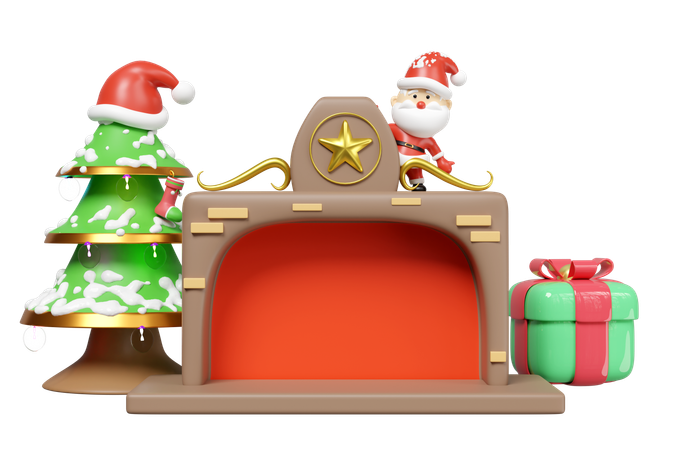 Fireplace With Santa Claus  3D Illustration