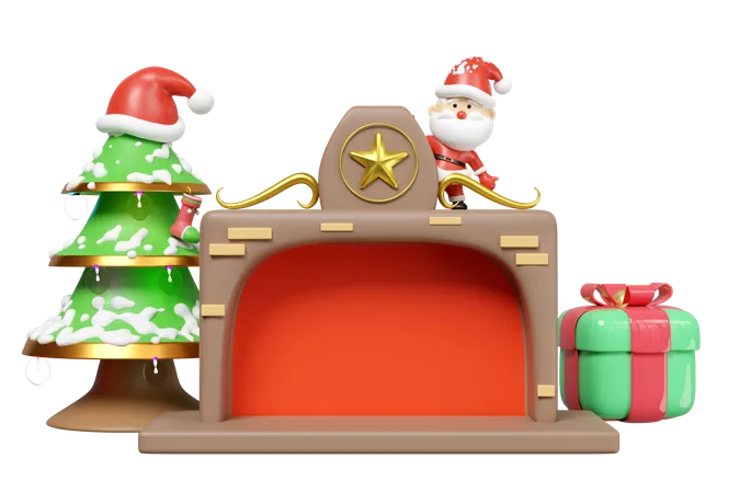 Fireplace With Santa Claus  3D Illustration