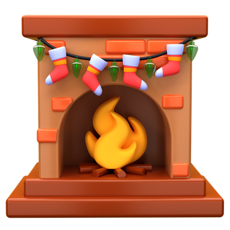 Fireplace With Socks Decoration  3D Icon