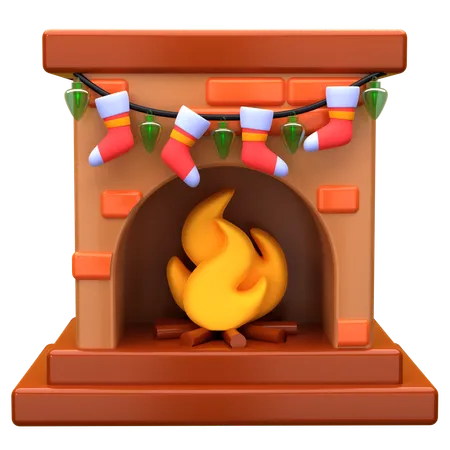 Fireplace With Socks Decoration  3D Icon