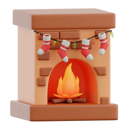 Fireplace With Socks Decoration 3D Icon