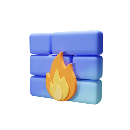 3 D Fire In Front Of Wall 3D Icon