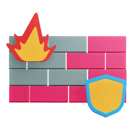 3 D Firewall Protection Icon With Transparent Background 3D Icon
