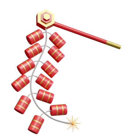3 D Hanging Firecrackers For Festive Chinese New Year Holiday 3 D Render Illustration 3D Icon