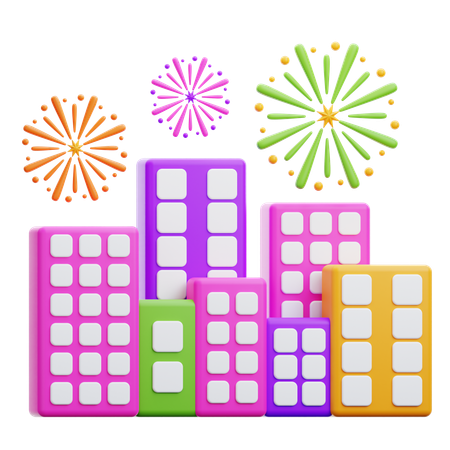 Firework on City  3D Icon