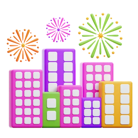 Firework on City  3D Icon