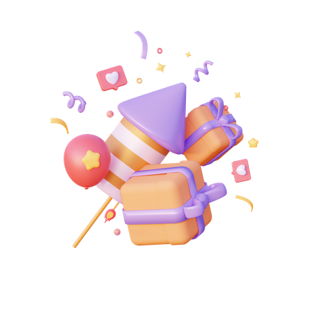 Firework Rocket With Gifts  3D Icon