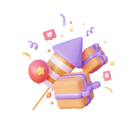 Firework Rocket With Gifts  3D Icon