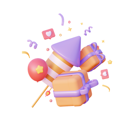 Firework Rocket With Gifts  3D Icon