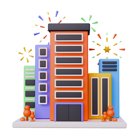 Fireworks on City  3D Icon