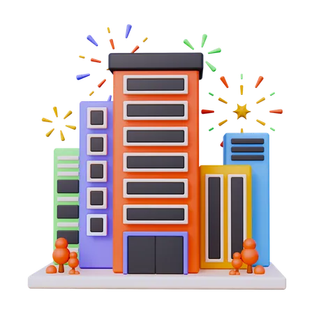 Fireworks on City  3D Icon