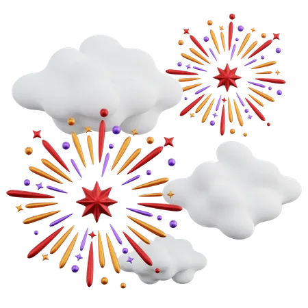 Fireworks On Cloud  3D Icon