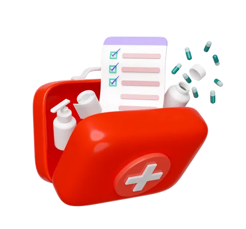 3 D Red First Aid Kit Open With Checklist Icon Isolated 3D Icon