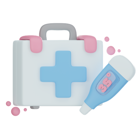 First Aid Kit And Thermometer  3D Icon