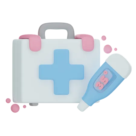 First Aid Kit And Digital Thermometer 3 D Icon 3D Icon
