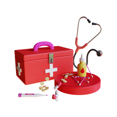 First Aid Kit With Stethoscope  3D Icon