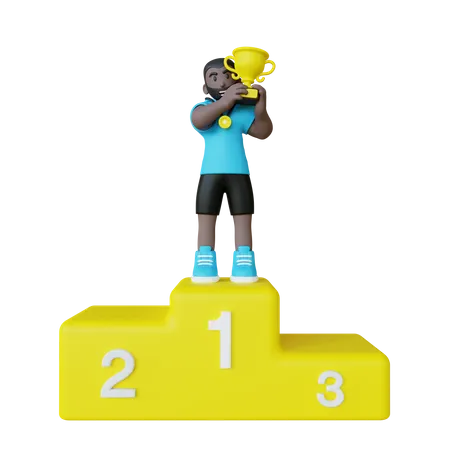 First position winner athlete standing on podium  3D Illustration