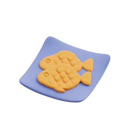 Fish in a plate  3D Illustration