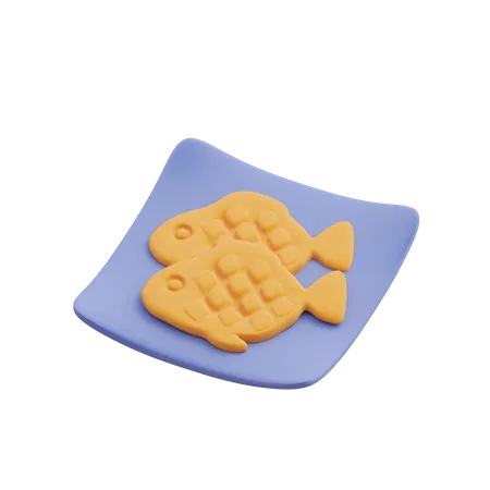 Fish in a plate 3D Illustration