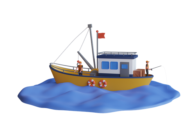 Fishermans in boat  3D Icon