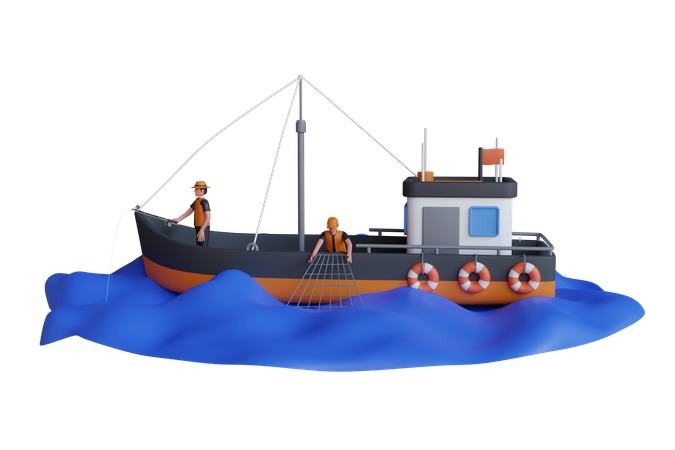 Fishing boat on water  3D Icon