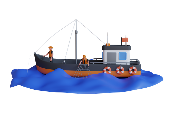 Fishing boat on water  3D Illustration