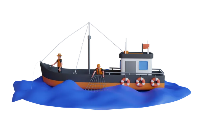 Fishing boat on water  3D Illustration