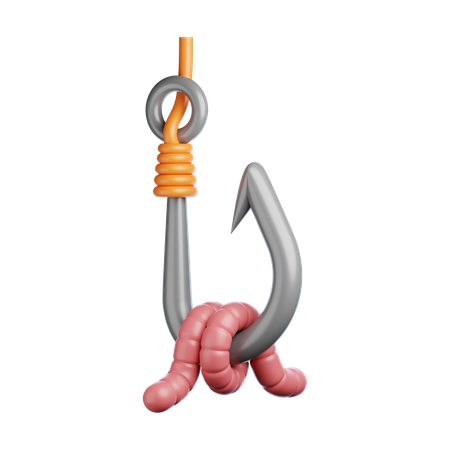 Fishing Hook And Worm  3D Icon