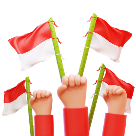 Fist Hands With Indonesian Flags  3D Icon