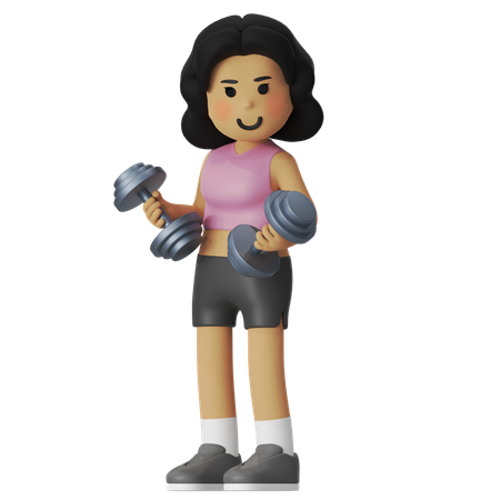 フィットネスダンベルガール  3D Illustration