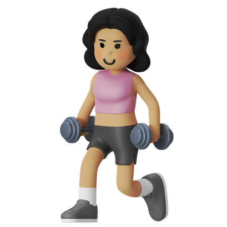 フィットネスダンベルランジガール  3D Illustration