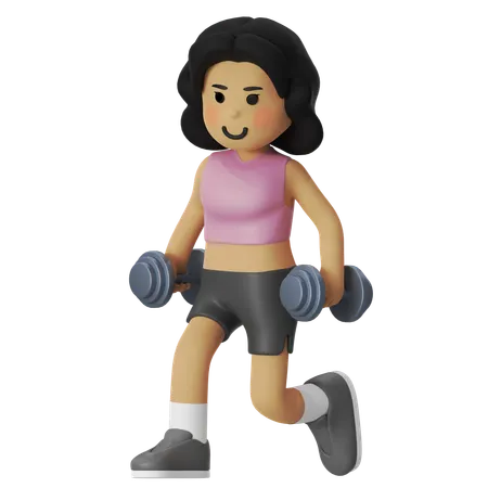 フィットネスダンベルランジガール  3D Illustration