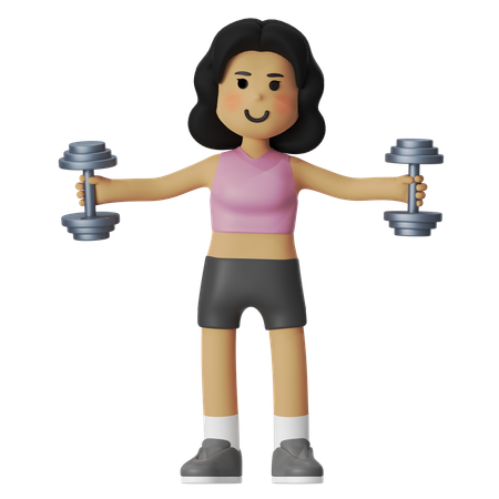 フィットネスダンベルフライガール  3D Illustration