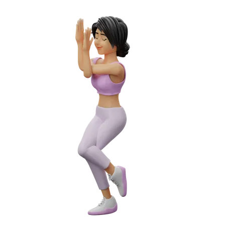 Fitness Girl Doing Eagle Pose  3D Illustration